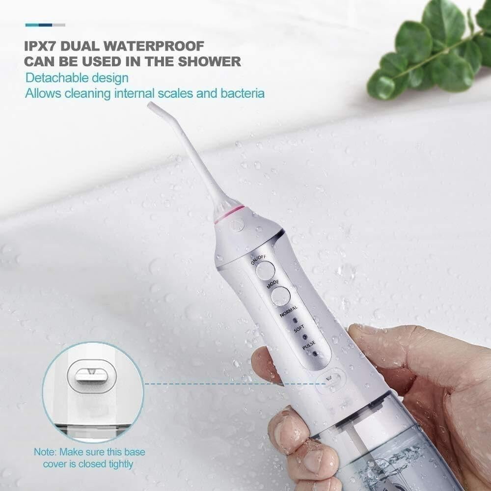 GeRRiT Idropulsore Senza Fili 300ML Detergente for Denti Portatile, Irrigatore Orale Dentale Ricaricabile con 3 modalità, Carica USB, Bianco