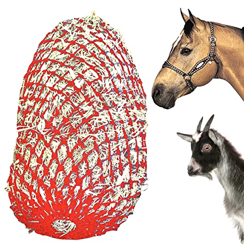 Majestic Ally Agujeros de 1.25 x 1.25 Pulgadas, alimentación Ultra Lenta de 40 Pulgadas, Red de heno Muy Resistente con Anillo Inferior para Caballos, Reduce los residuos (Rojo)