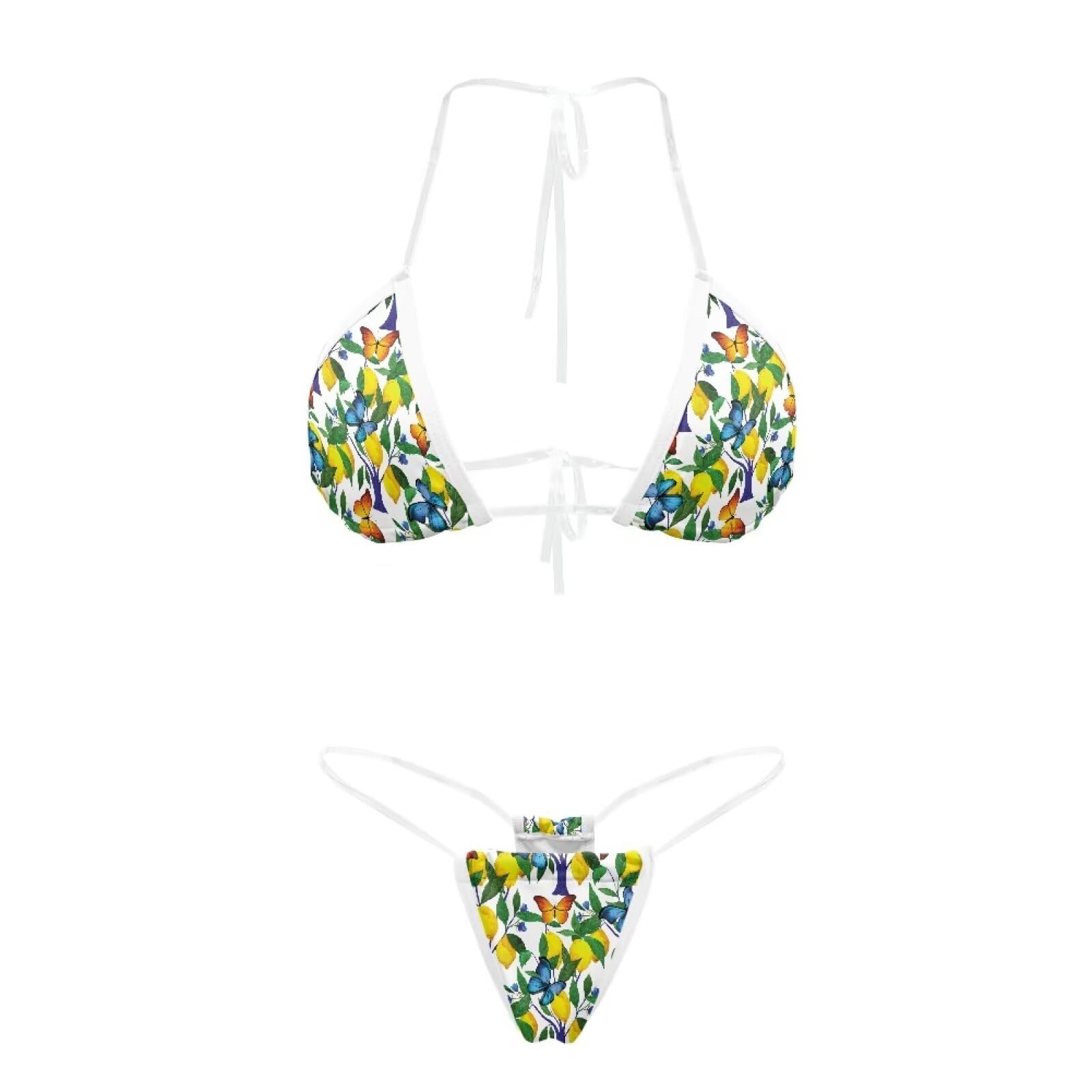 YEXIATODO Lemon Butterfly Bikini Sets for Women Transparent Sling Shapewear Swimsuits Cheeky Beachwear High Leg Cut Swimsuit for Lounging,Swimming,Or Enjoying Getaway,XL