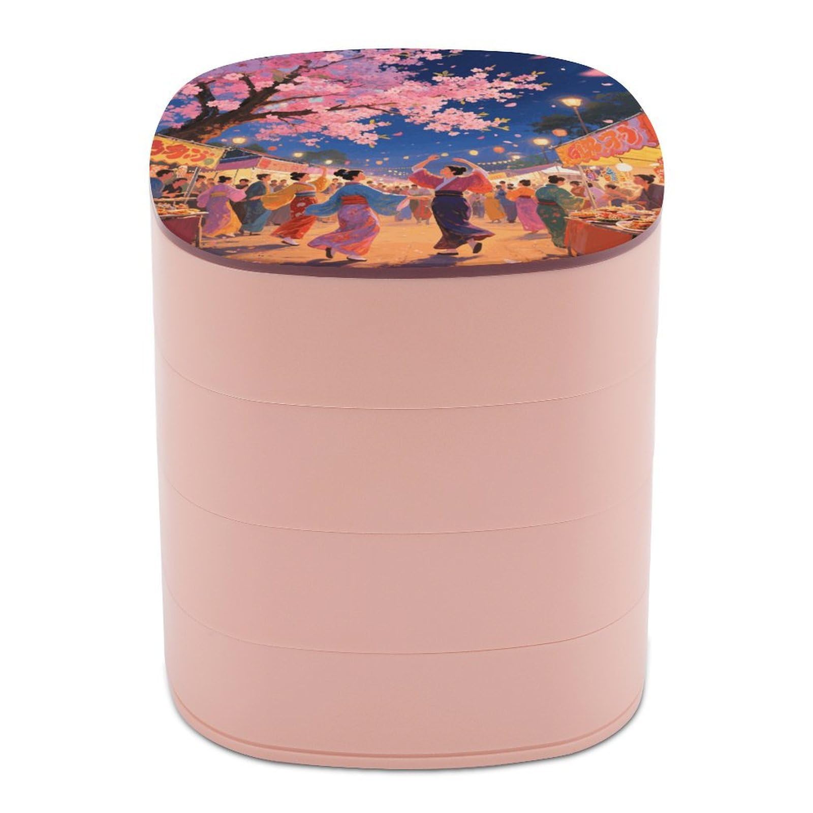 VstaDank Asian Cherry Blossom Jewelry Case Women Portable Travel Jewelry Box Rotating Jewelry Organizer with Mirror Multi-Layer Necklace Ring Earring Storage Box for Bracelets Rings