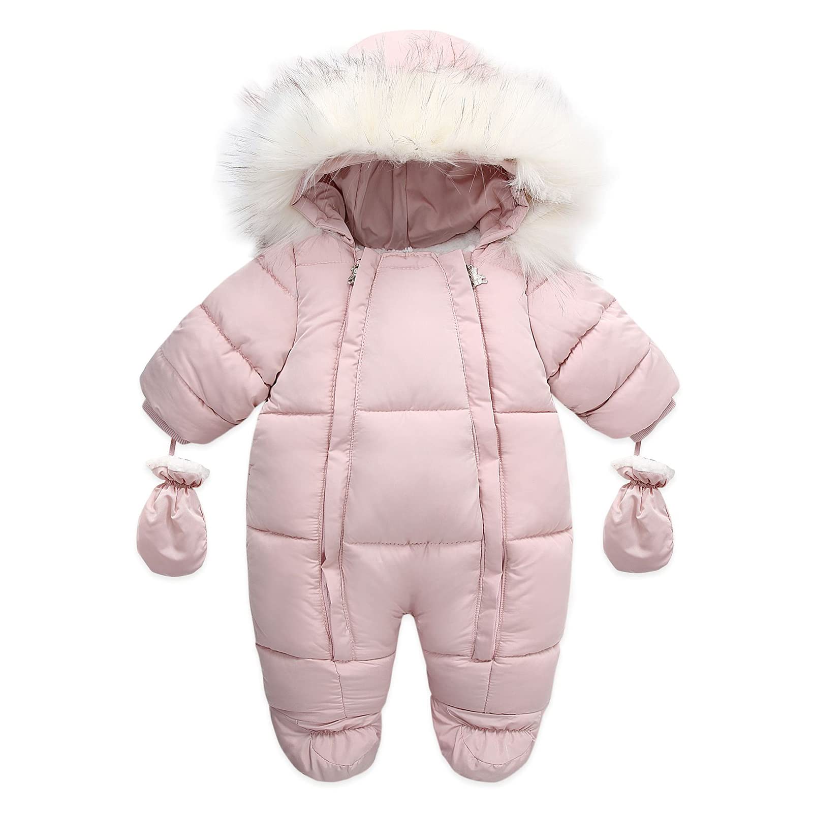 Geagodelia Pagliaccetto Invernale Neonati Unisex Tutina Calda con Cappuccio Cerniera Guanti Tuta da Neve Outfit alla Moda Giubbotto Infantile Cappotto Capispalla