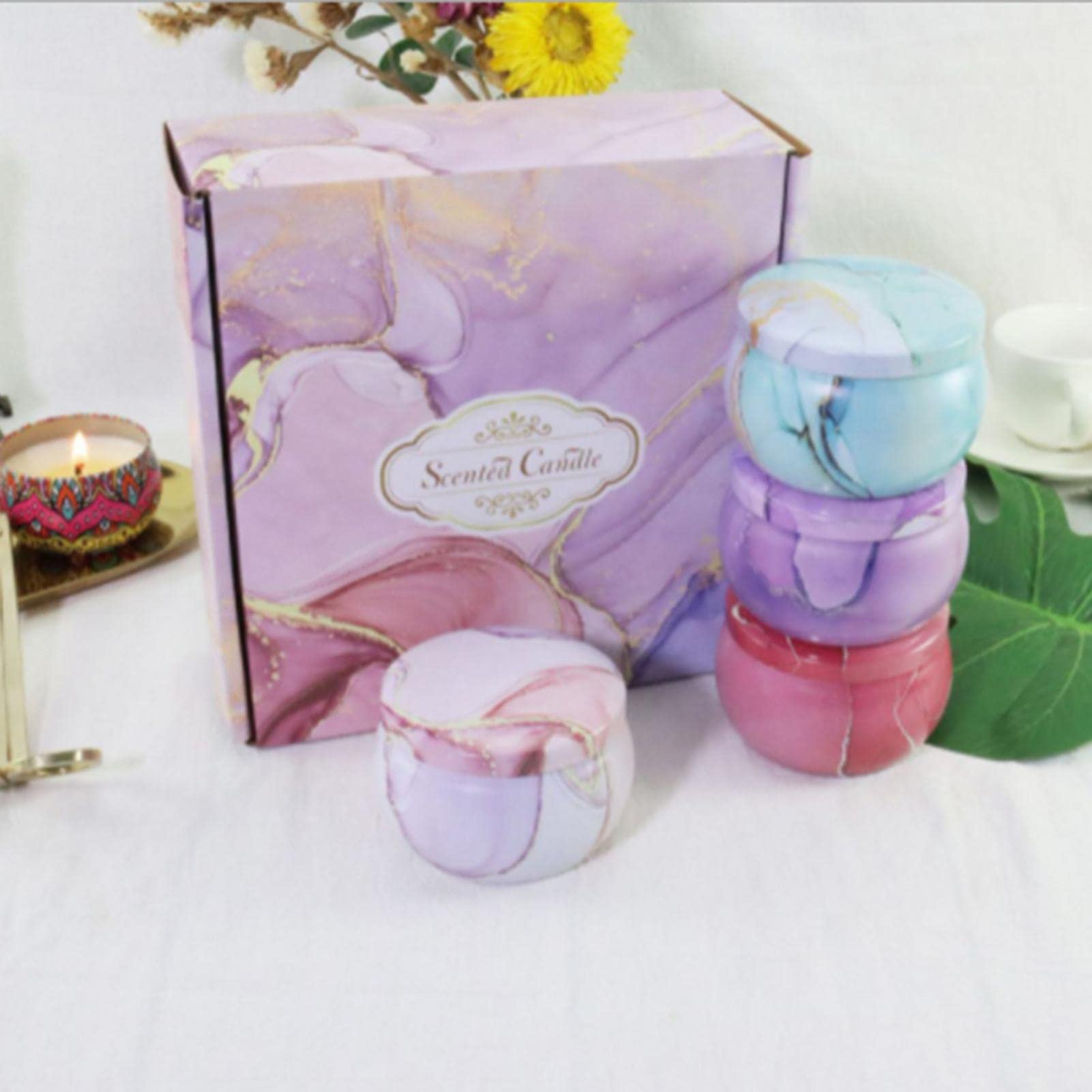 Set Regalo di Candele profumate, Candele for aromaterapia, Candele di Cera di soia con Scatola di Piatti di Stagno for la Festa della Mamma, Il Compleanno, la casa, Il Natale(A)