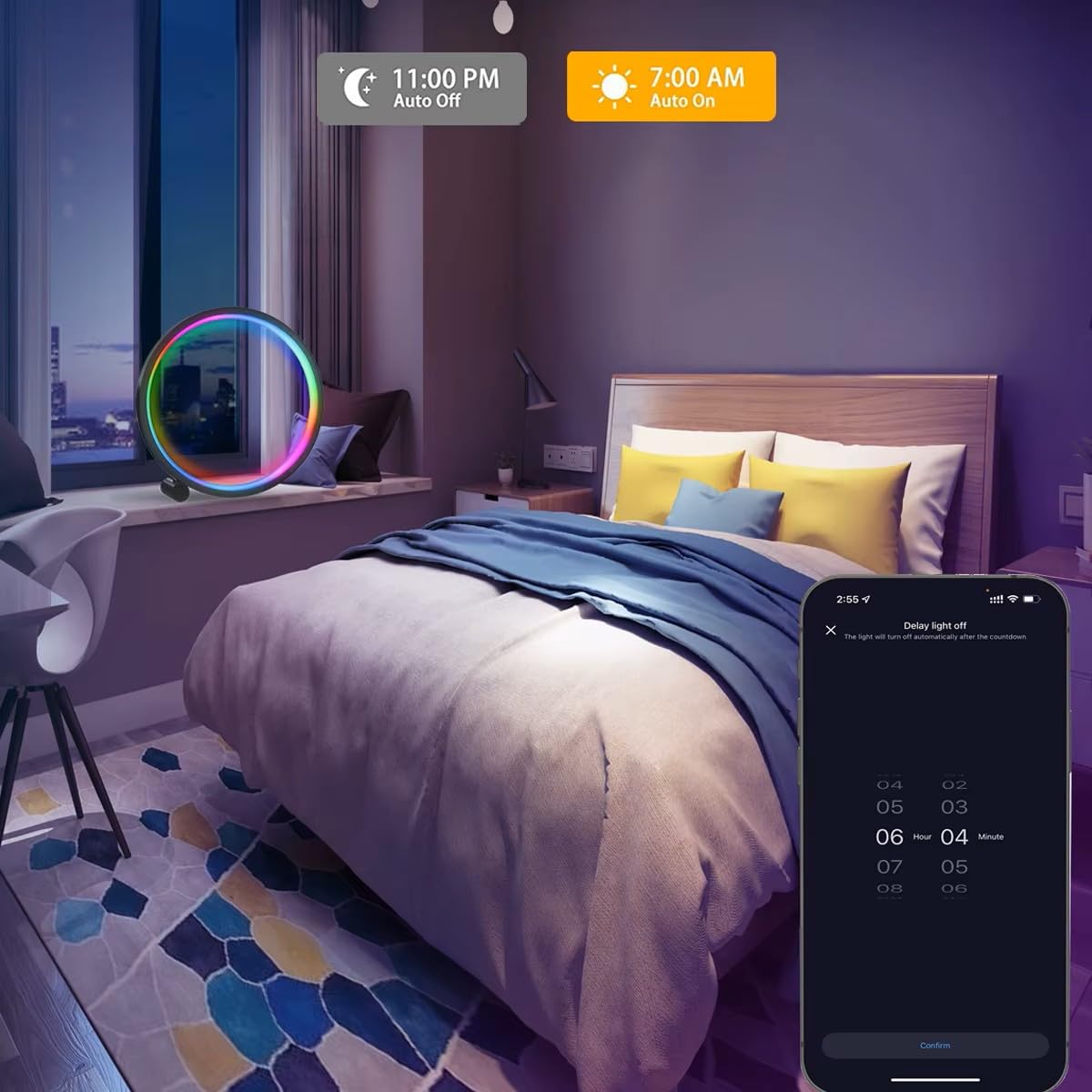 Générique Lampe de Table Led Éclairage blanc ou RVB, Cercle 30 cm, Télécommande + App., Intensité variable, USB 5V