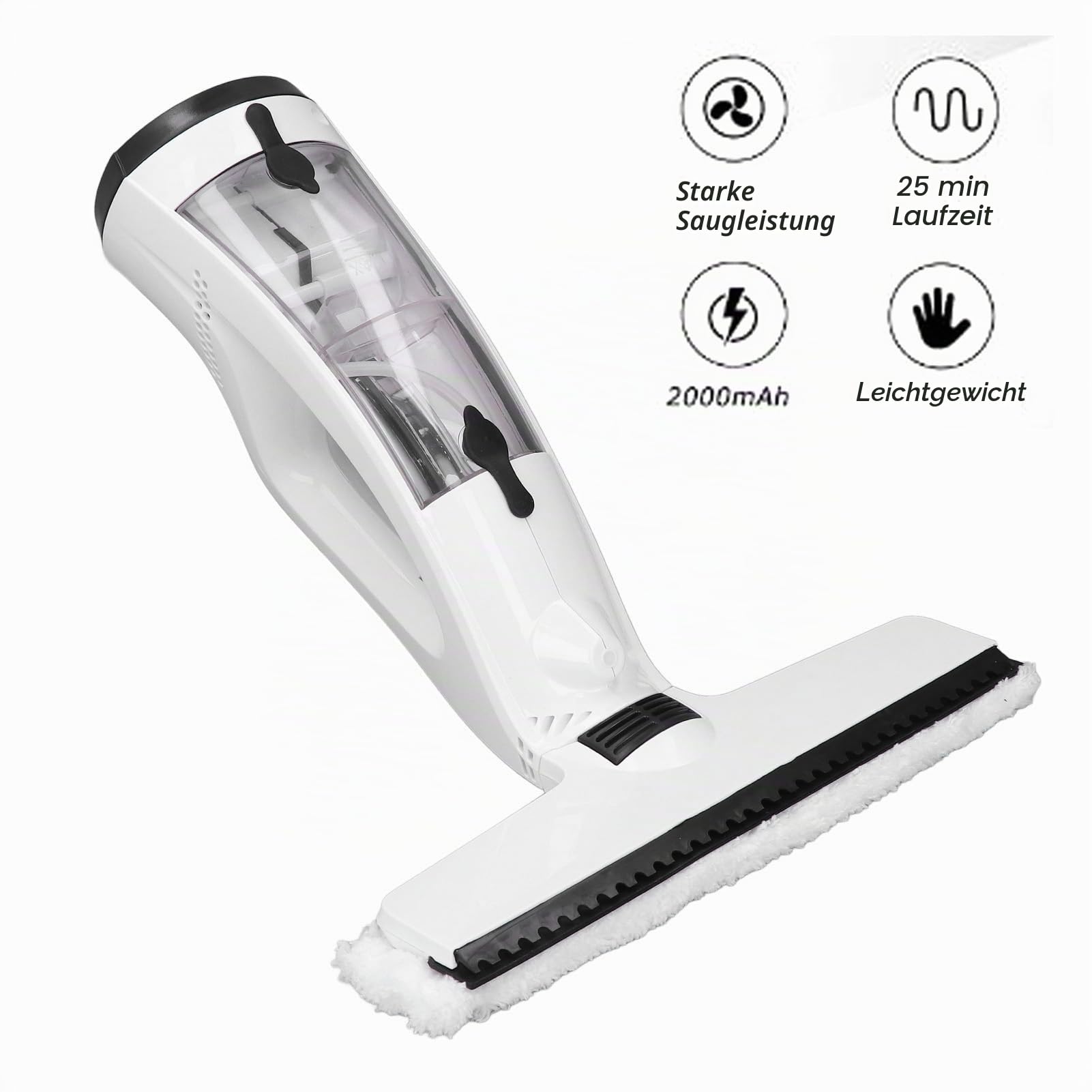 Wakects Akku Fenstersauger, Fensterreiniger Elektrisch, Fensterreiniger Elektrisch für Fenster Putzen, mit Sprühflasche und Mikrofaserwischer, 2000 mAh, für Glas, Fliesen, Spiegel