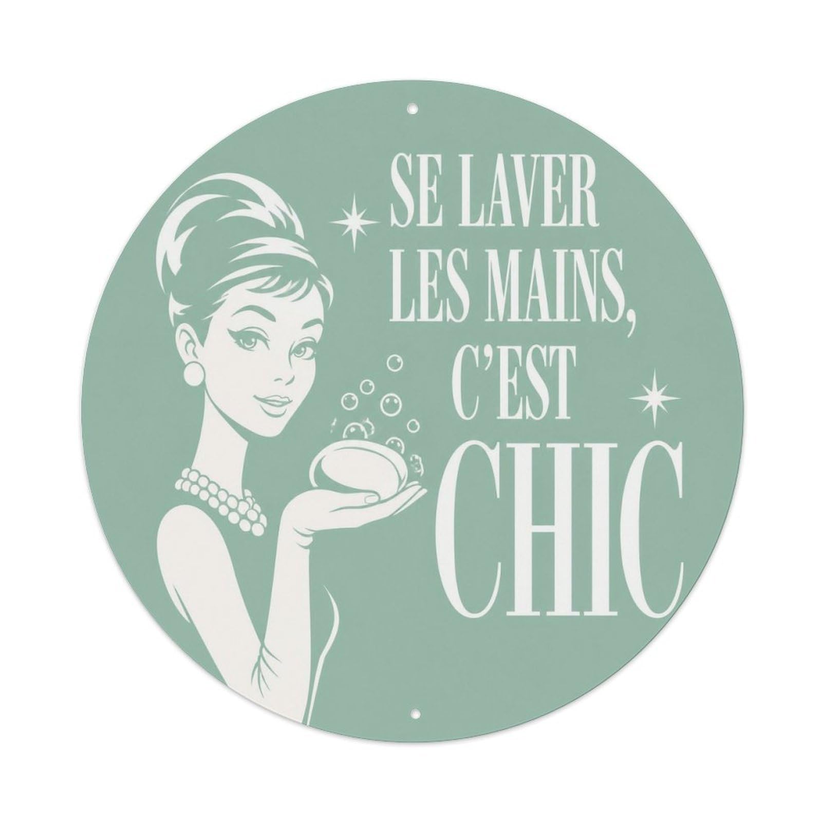 French Wash Hands Bathroom Humor Mint Chic Lady Badge Metal Tin Sign