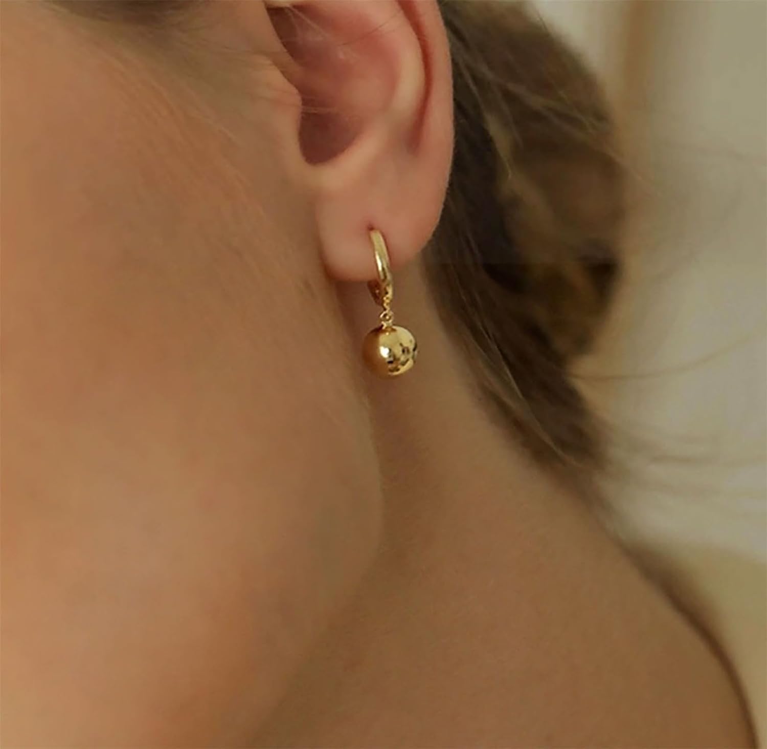 Boho Small Ball Dangle Earrings Gold Hoop Huggie Earrings Round Ball Bead Drop Earring Tiny Polished Balls Earring Jewelry for Women - Image 3