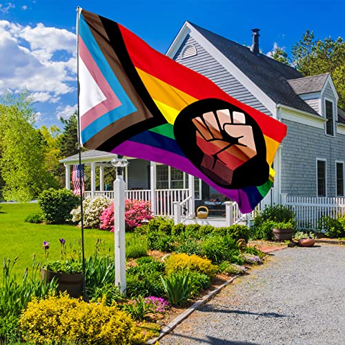 Progress Pride Flag Rainbow Decorations Lgbt Banner 3X5 Ft Double Sided Printed Backdrop Blm Power Fist Yard Sign Holiday Gay Party Supplies Hanging Poster Decor Polyester With Brass Grommets For Outdoor Indoor Garden Room House Parade Event Lawn Door #TOP7