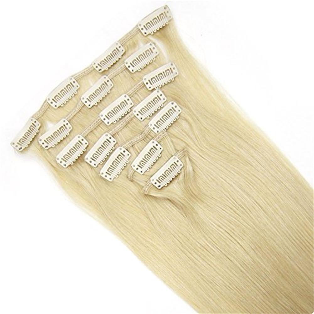 Hair Extensions Clip in Remy Brazilian Human Hair (18''70g, 60 Platinum Blonde)