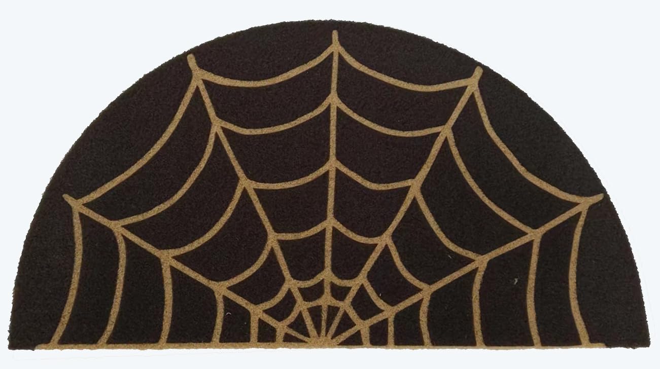 Spider-Web Welcome Doormat Outdoor-Entrance - Half-Circle-Door-Mat Non-Slip Dark Artifical Coir Mats Halloween Decor 17"x29"