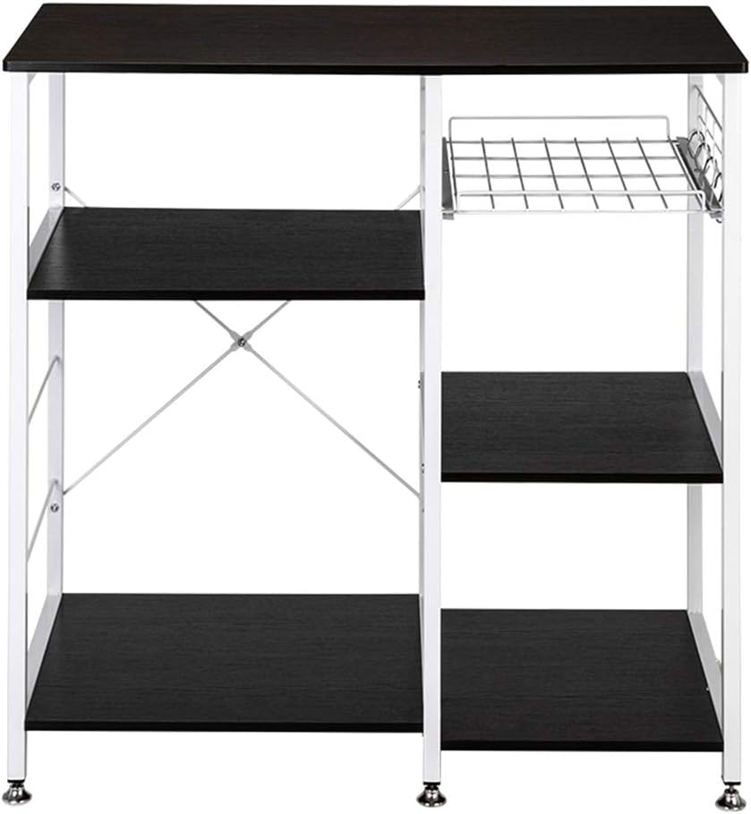 35.5" Kitchen Baker's Rack Utility Storage Shelf Microwave Stand 3-Tier Table for Spice Rack Organizer Workstation Shelf Dark Brown Utility Storage Organizer Shelf Rack MITPATY