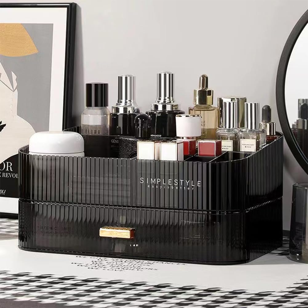 Make-up-Organizer mit stapelbaren Schubladen, Badezimmer-Organizer und Aufbewahrung, ideal für Schreibtisch und Kommode, ideal für Kosmetik, Hautpflege, Lippenstifte, Nagelpflege, Schwarz