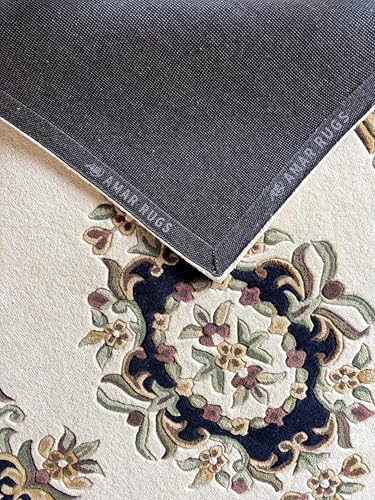 Tapete decorativo de lana hecho a mano 8x10 ft azul oscuro miniatura 3