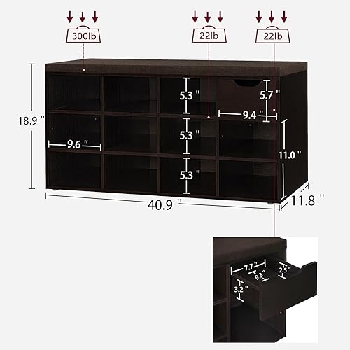 Miniatura 91 de DINZI LVJ Banco de zapatos, banco de almacenamiento de entrada con cajón y 8 cubículos, estantes ajustables, organizador de zapatos para sala de