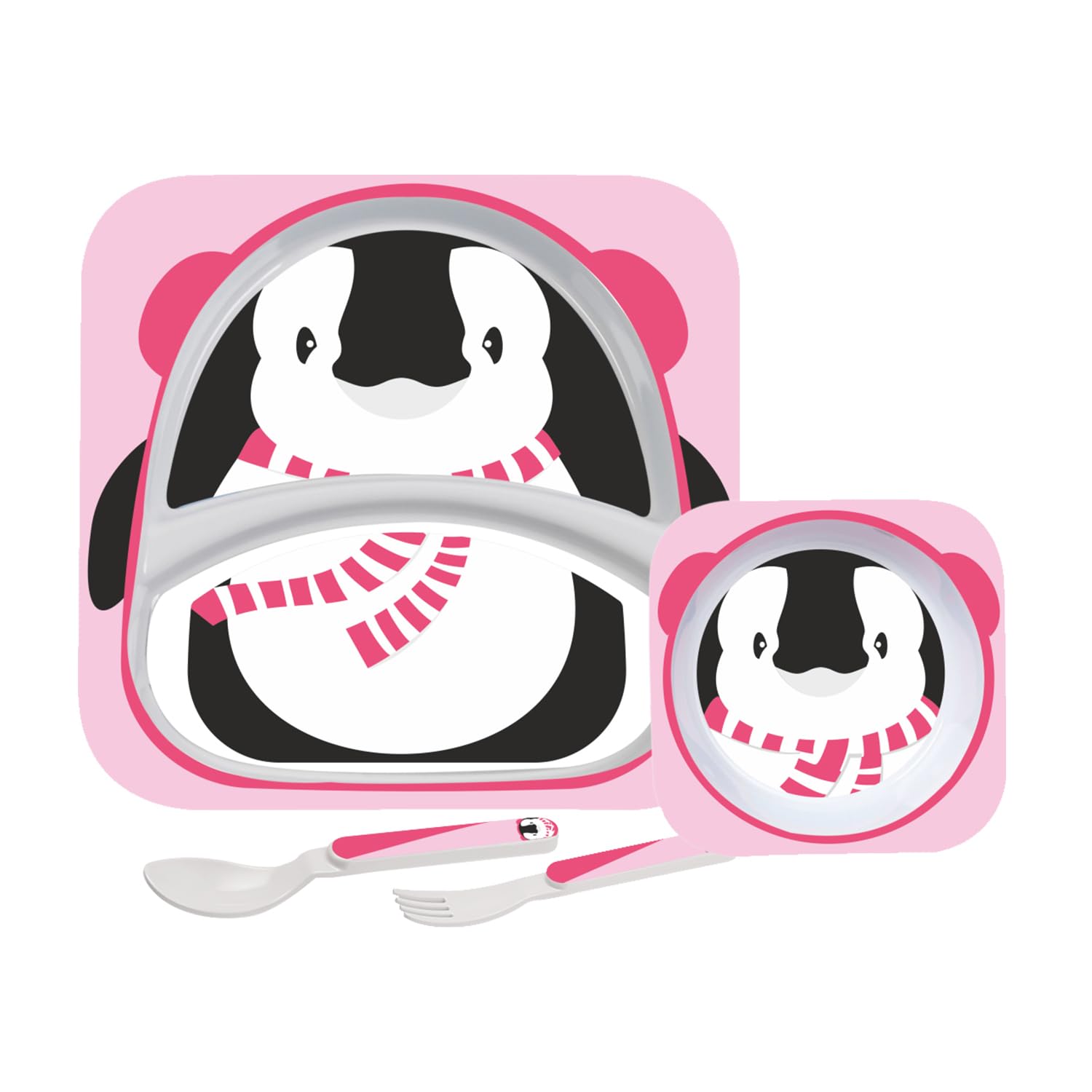 Cello Kids Meal Melamine Dinner Set with Penguin Print | Safe and hygenic for Kids to use | Attractive and Long Lasting Designs | Break Resistant | Pink, Set of 4-image-6