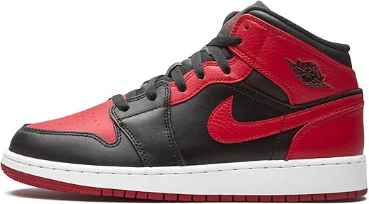 Nike mens Air Jordan 1 Mid GS Shoes, Black Gym Red White, 6 Big Kid