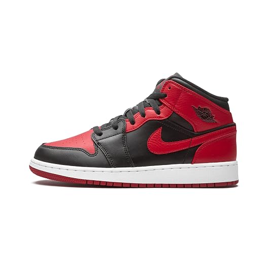 Nike mens Air Jordan 1 Mid GS Shoes, Black Gym Red White, 6 Big Kid