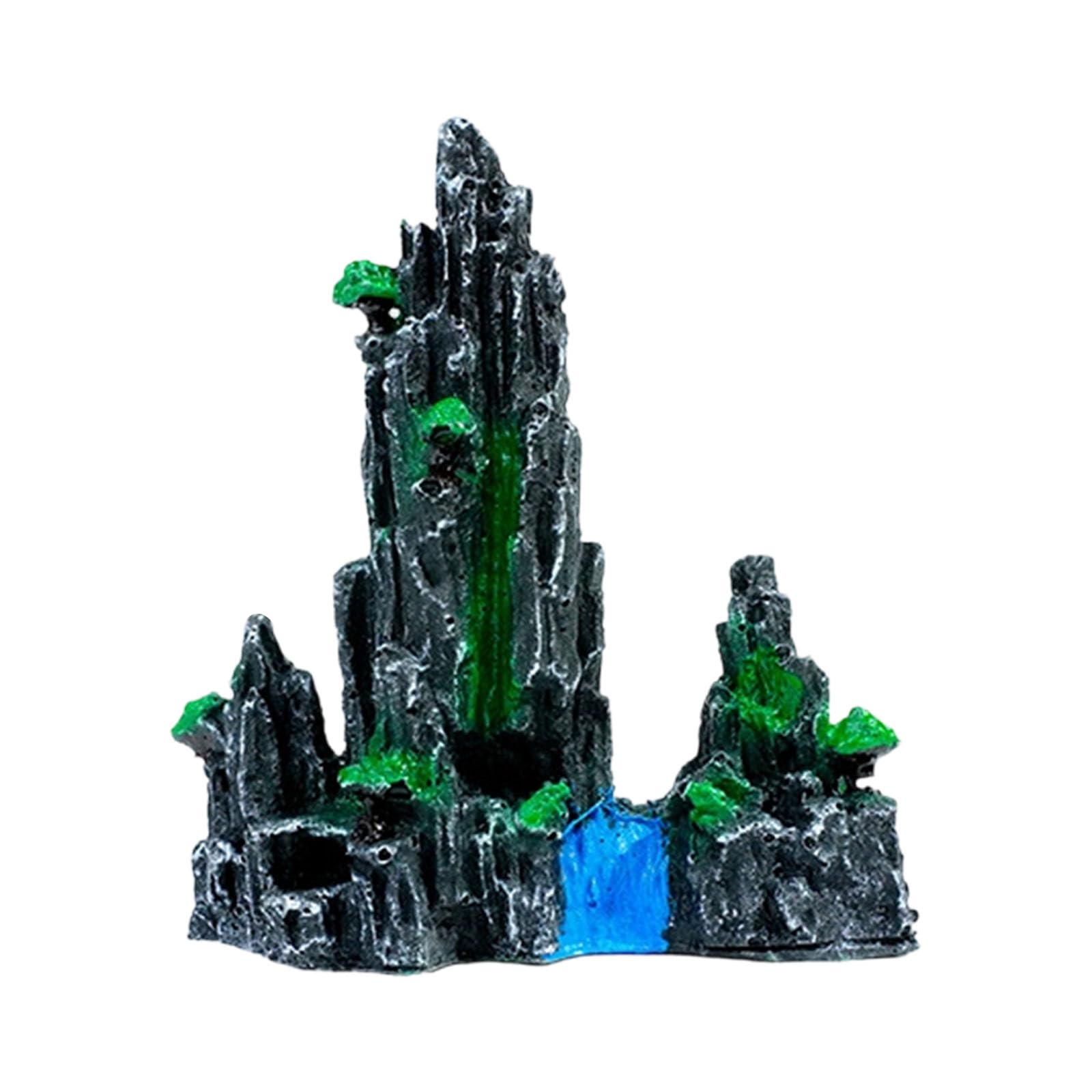ZEPFJHE Handcrafted Resins Aquascaping Ornament Fake Rock Mountain with Mosses Decoration for Fish Shrimp Aquariums Accessories Aquarium Decoration