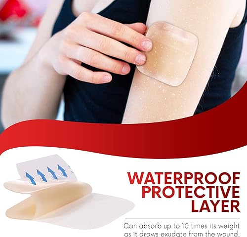 Miniatura 4 de Healqu Apósito hidrocoloide para heridas  4 x 4 pulgadas de grosor  Caja de 10 vendas grandes  Parches hidrocoloides con borde esterilizado para