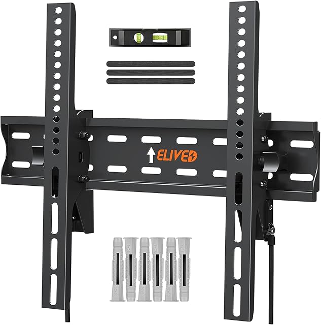 ELIVED Tilt TV Wall Bracket, Ultra Slim TV Mount for Most of 26-55 inch Flat or Curved LCD, LED, OLED TVs with VESA 75x75mm-400x400mm up to 45KG, Tool-free Adjustable Tilting TV Bracket EV007