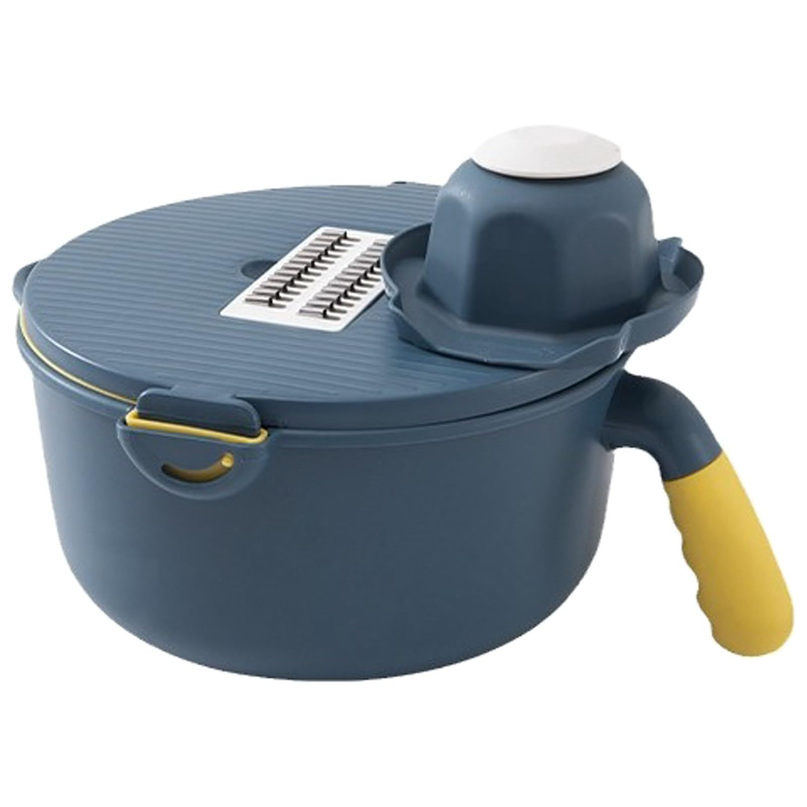 Cortador de verduras multifuncional con cesta de drenaje giratoria de gran capacidad, 6 cuchillas intercambiables para rallar y cortar frutas y verduras eficientes