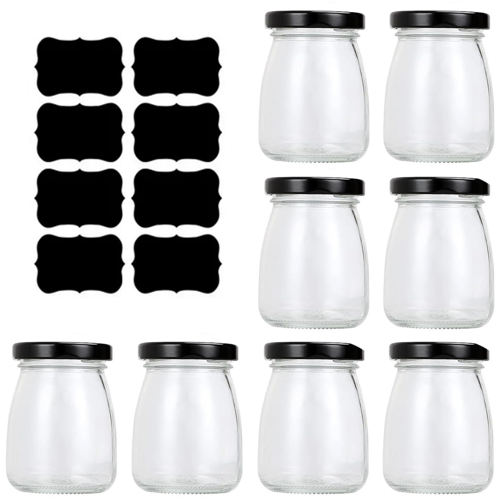 Yankmoom Black 8 Pack Glass Jars With Lids,100Ml Round Yogurt Jars Mini Milk Bottles Small Jam Jars With Lids For Pudding Yogurt Jam Honey Jelly Mousse Spice Food Storage,Mini Glass Container