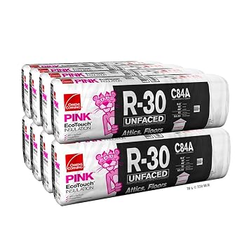 Owens Corning R-30 Unfaced 19 by 48 Fiberglass Batt Insulation Fits 2x10 Floor or Attic a Total of 8 Bags and Square Footage of 513.36 FT