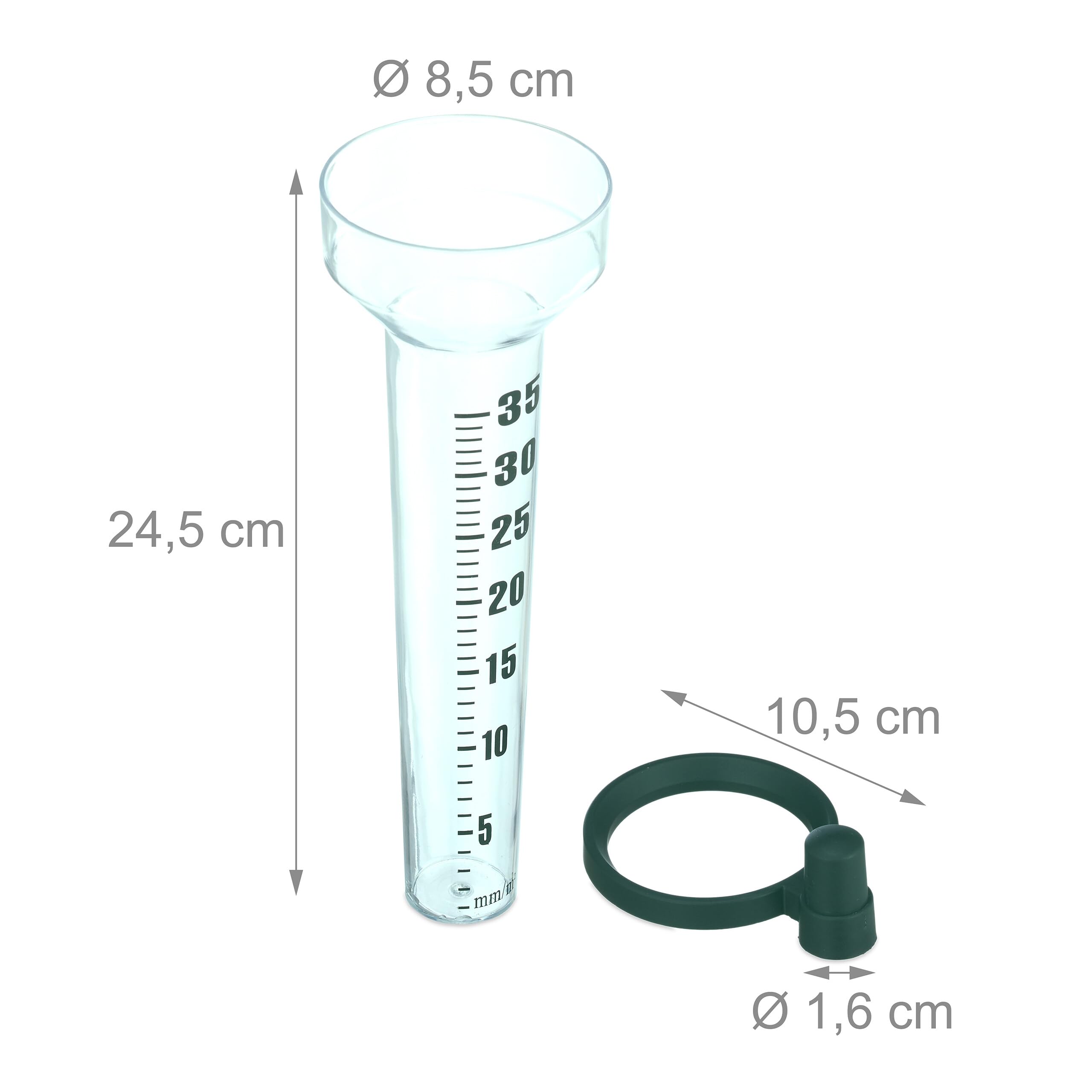 Relaxdays Pluviometro, in Set da 2 con Supporto, Misuratore Pioggia da Giardino Quadrante 35 mm/m² Plastica, Trasparente