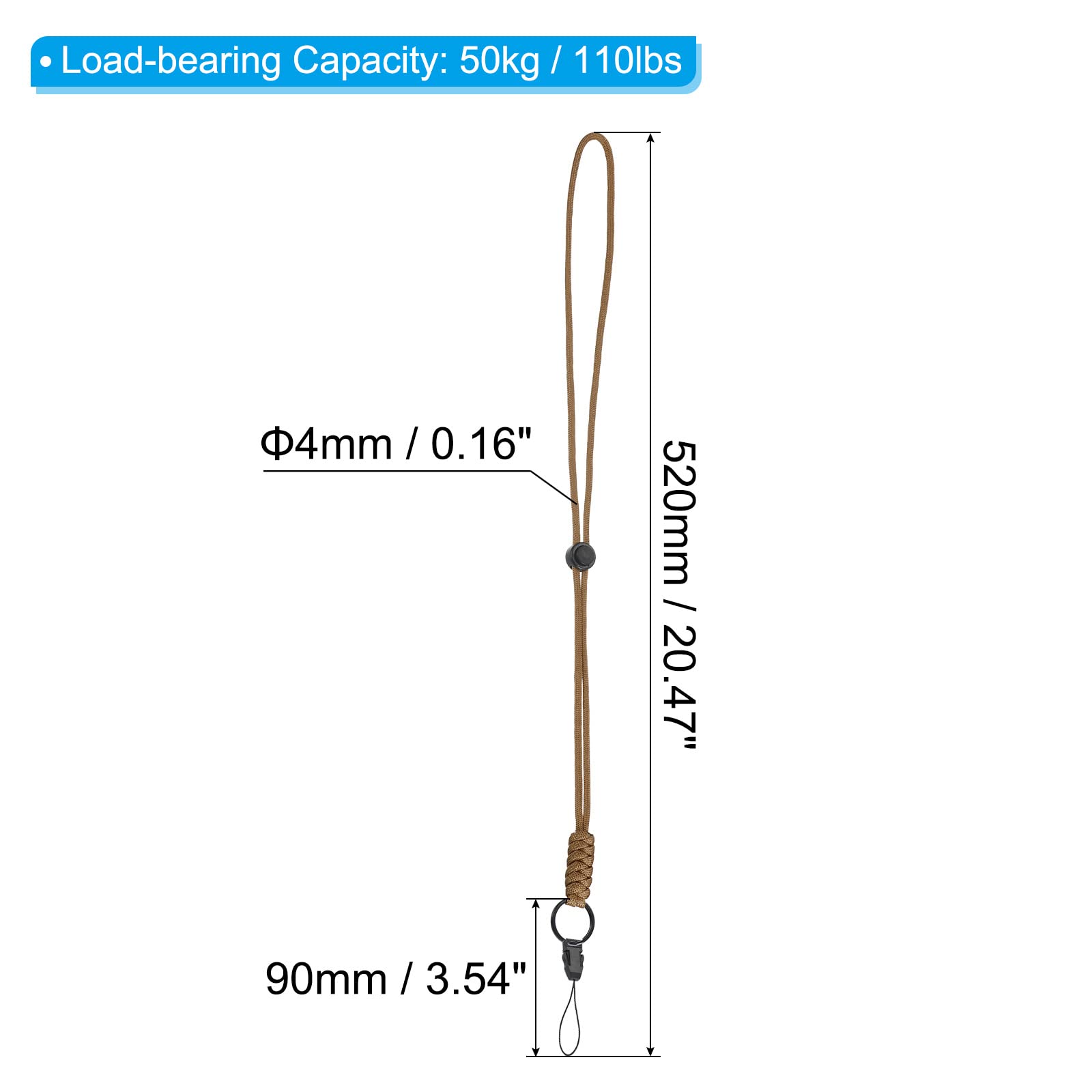 PATIKIL Paracord Lanyard 20.5 Inch, Necklace Keychain Cord Metal Clasp Hook Ring Strap for Keys Whistle ID Card Badge Holder Brown - Image 2