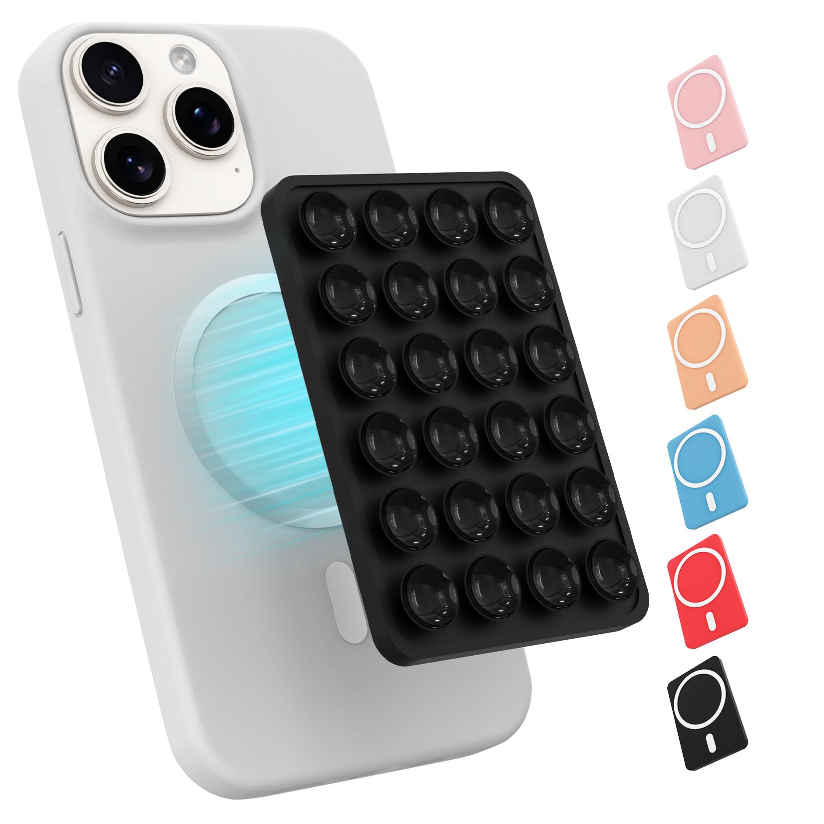 OPOM Magnetic Suction Phone Mount for MagSafe Case,Silicone Sticky Phone Grip Holder for iPhone,Removable Hands-Free Selfie/Video for TikTok & Instagram Influencer/Creator (Black)