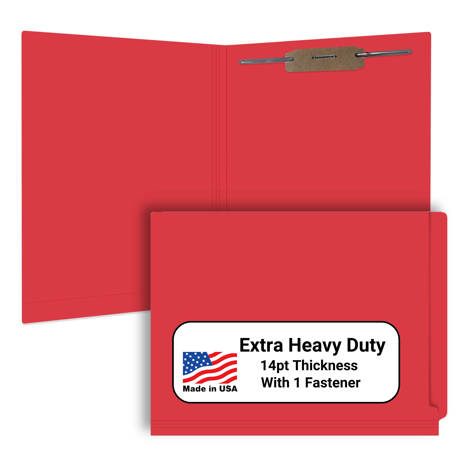 Red File Folders, Doctor Stuff, Letter Size Reinforced End Tab Folder with 2" Bonded Fastener on Inside Back, 14 pt Stock, Box of 50