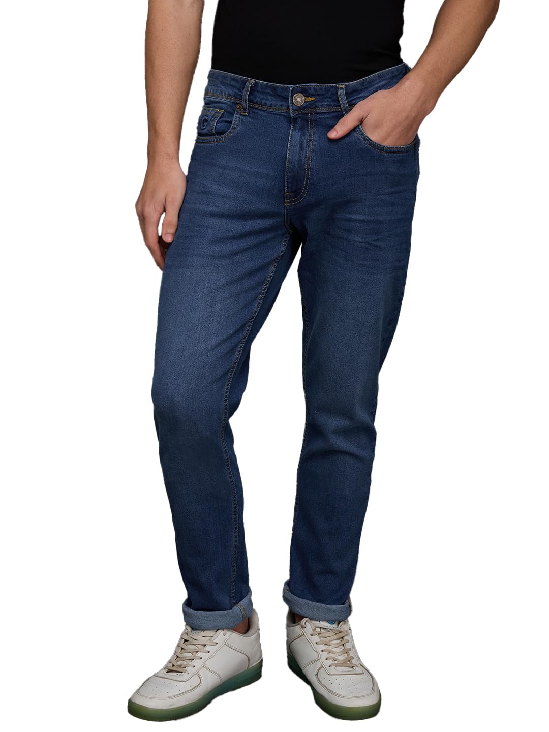 giordano Men Mid Blue Regular Fit Mid-Rise Stretchable Jeans-picture-30