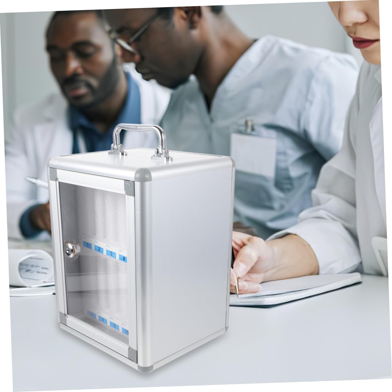 Cell Phone Storage Locker Cabinet 12-Slot Phone Management Box with Handle for School Office Meeting Room