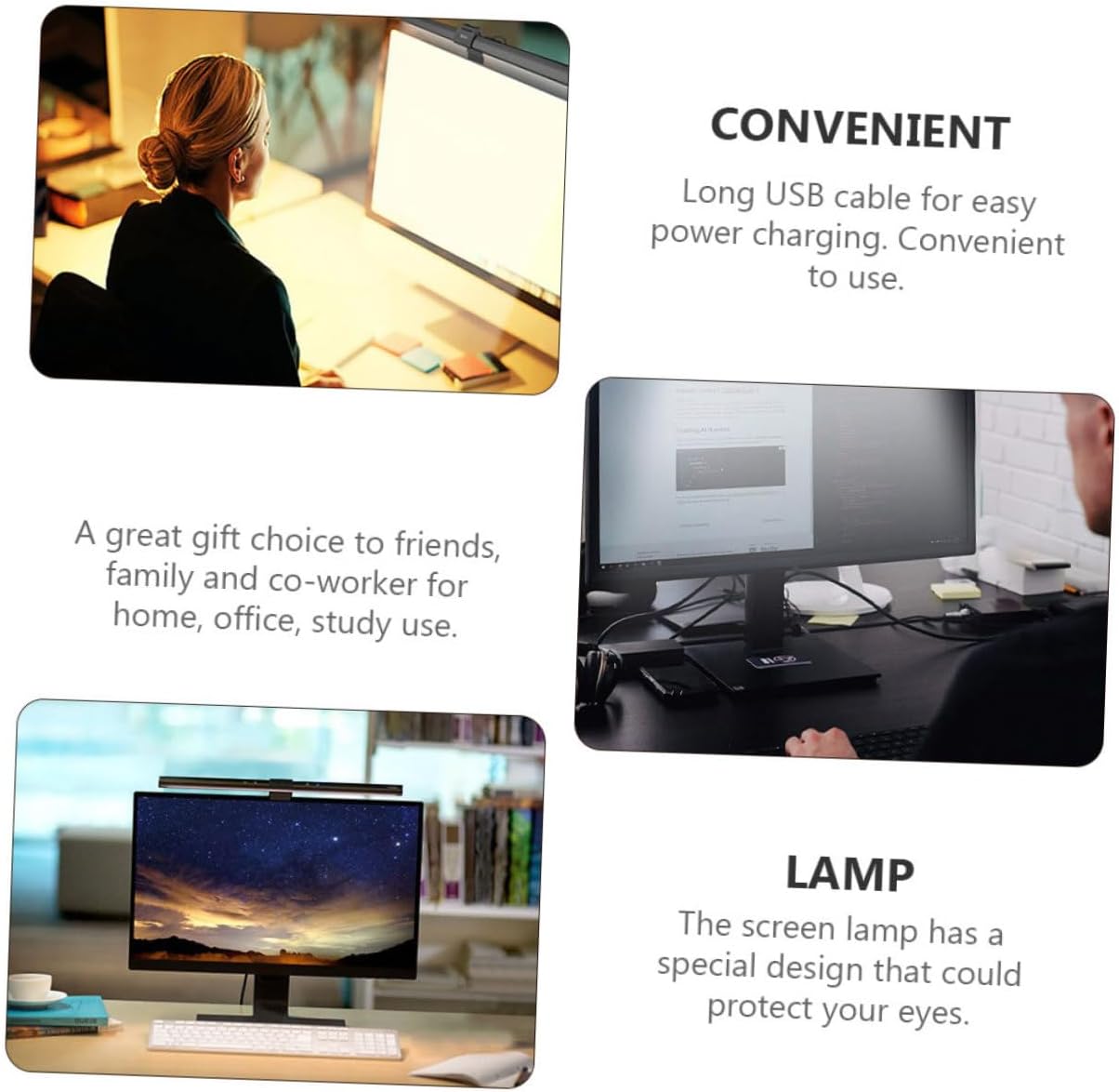 1Set LED Computer Monitor Light Eye Protection Screen Lamp for Work Efficiency Portable Hanging Light with Three Color Modes for Home Office Use