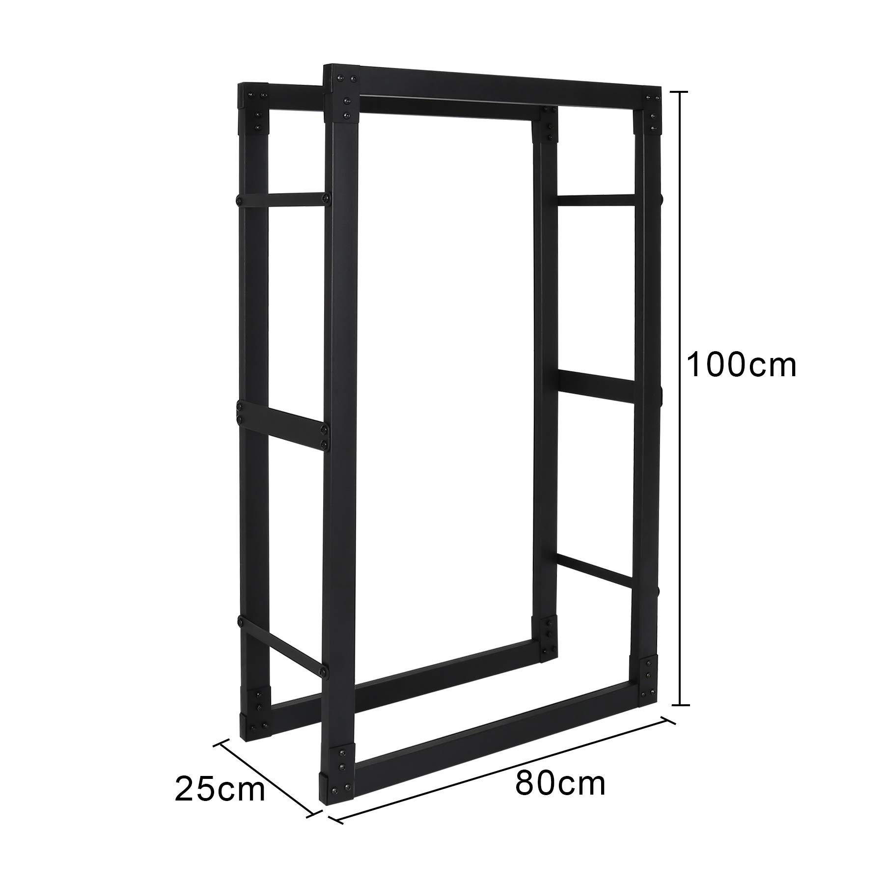 Lospitch Étagère pour bûches de cheminée en acier, Support intérieur pour bois de chauffage stable, Pour bûches, Aide à l'empilage - Butler en bois stable, Noir (25 x 80 x 100 cm)