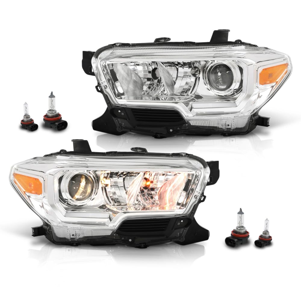 GRAND ORANGE Left and Right Side Headlight Assembly W/O LED Daytime Running Front Headlamp Compatible with Toyota Tacoma SR Crew Cab/Extend Cab pickup 2019-2023 2PCS White