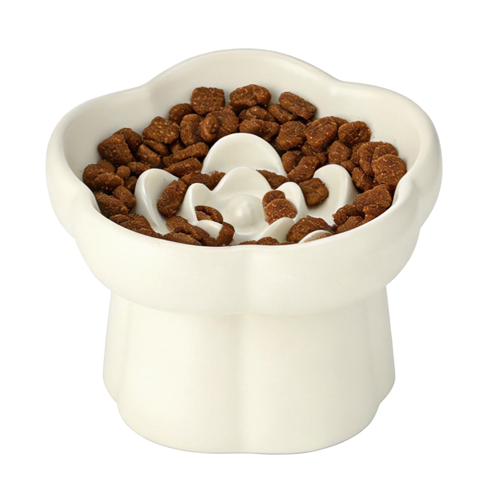 Ceramiczna miska dla kotów, miska na karmę, 200 ml, kształt kwiatu, podwyższona, antypoślizgowy spód, łatwa do czyszczenia, przeciw wymiotom, do suchej i mokrej karmy