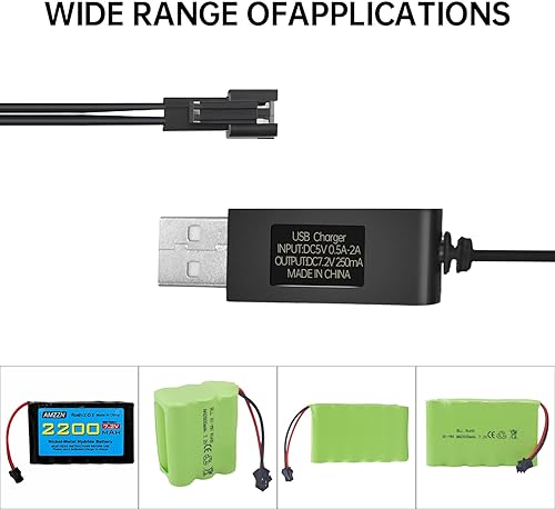 Miniatura 6 de 2 cables de carga USB de 7.2 V 250 mA con conector de enchufe SM-2P para excavadoras RC, camiones, tanques, vehículos de ingeniería, autos RC,