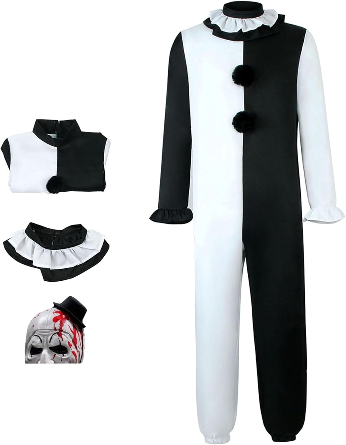 Adult TerrifiersCostume Jumpsuit Outfit Scary Art the Killer Cosplay Black and White Bodysuit Halloween Men-a 3X-Large