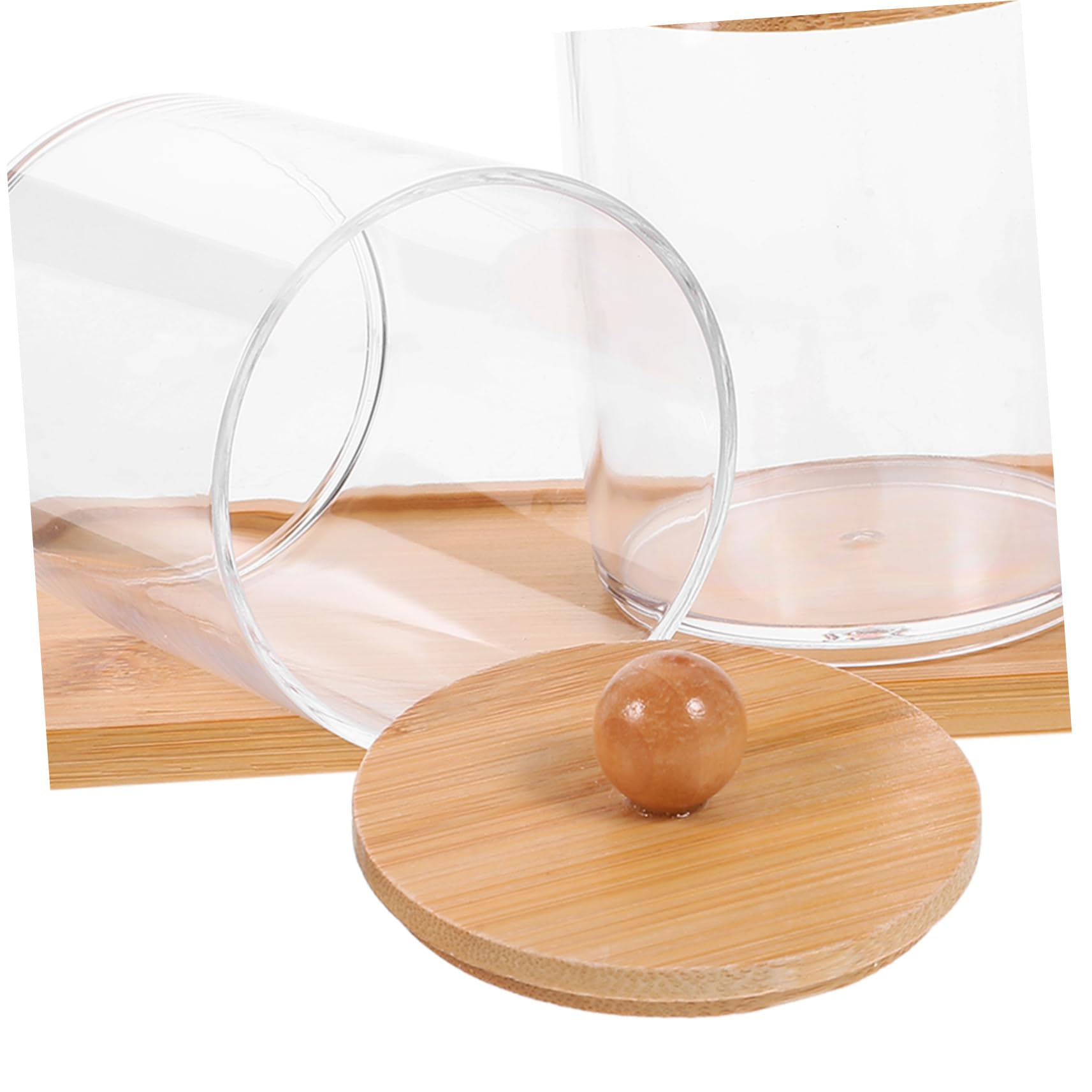 MAGICLULU 3 Sätze Make-up- schminktisch kommode durchsichtige Wattebauschhalter transparente Gläser Wattestäbchen-Ball-Pad-Gläser klare Wattebauschgläser Bambus