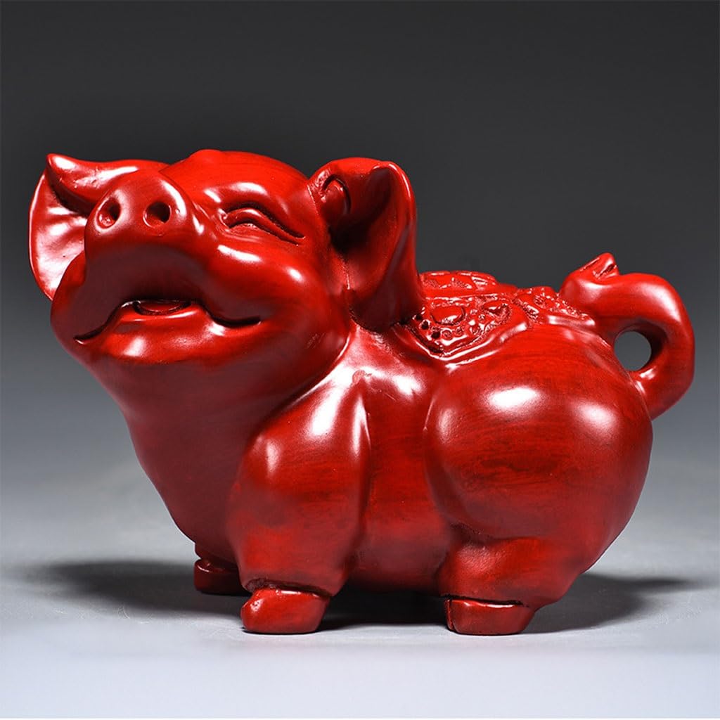 Amazon.co.jp: 卓上置物 赤い木彫りの豚の飾り 豚の家のリビングルーム