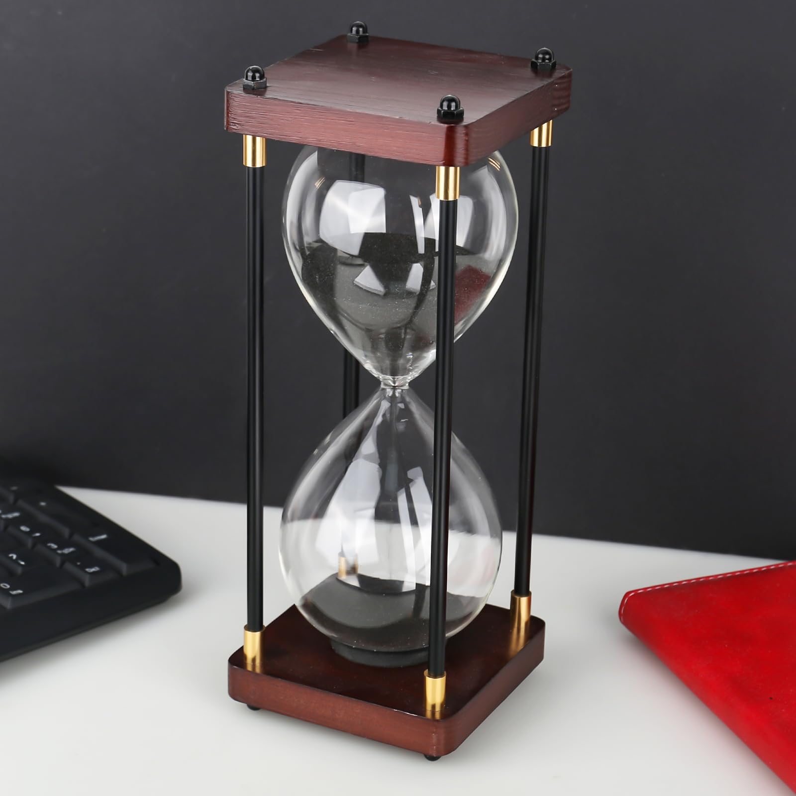 XTDMJ Reloj de arena de madera 30 minutos grande elegante negro arena brillante decoración hogar escritorio oficina boda