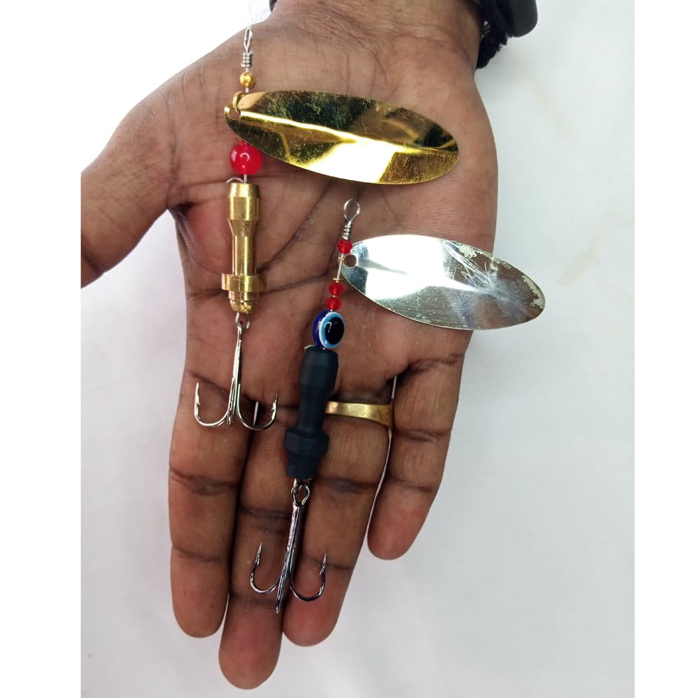 Coral India Dushman 22g Fishing Spinner Lure | Professional Grade Golden and Black Combo | Brass Body | Treble Hook | All Weather Fishing Baits Set 2