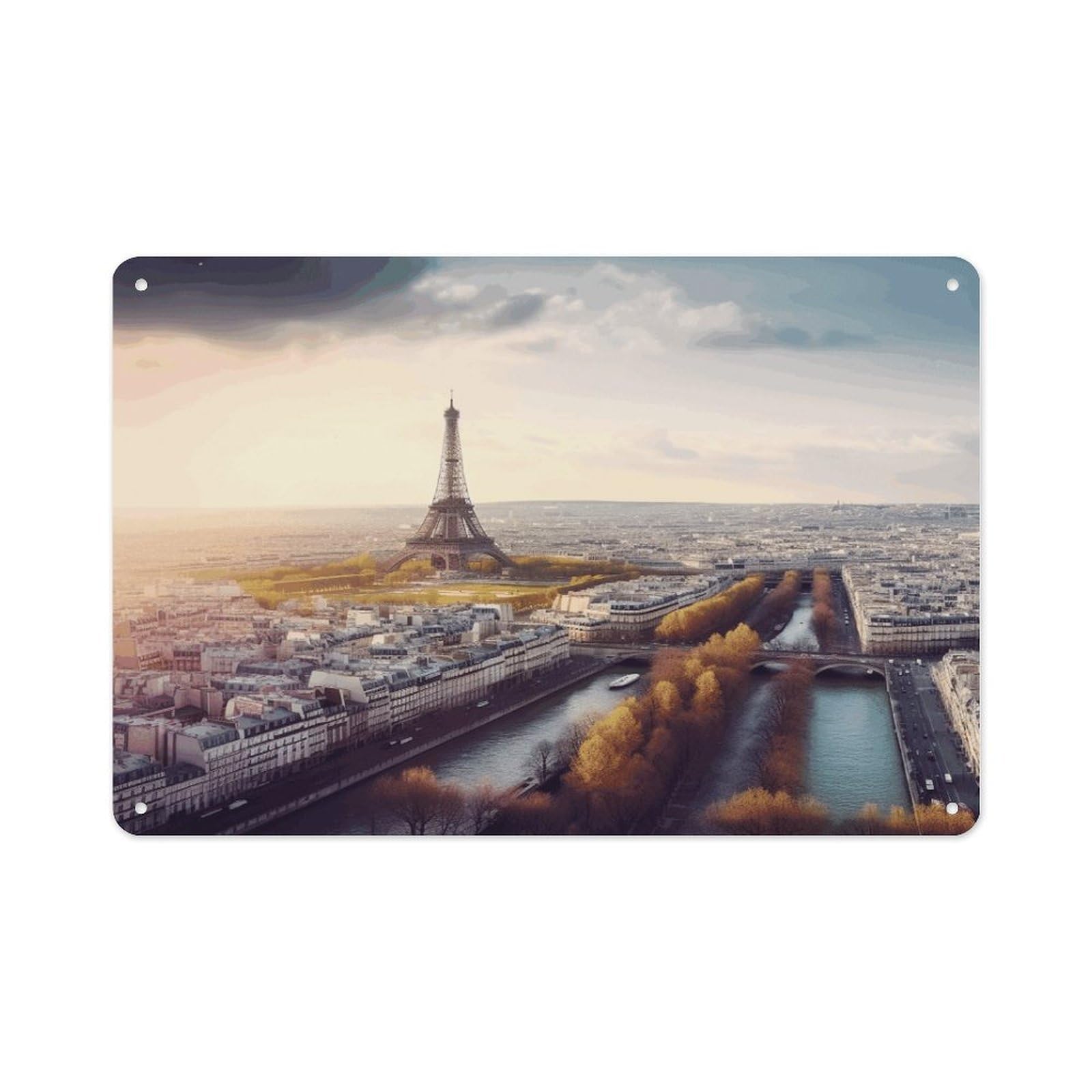 VstaDank Vintage Metal Sign Sublimation Aluminum Aerial View of Paris Cityscape Plaque Sign Weatherproof Art Decorative Wall Plate Boho Aluminum Wall Hanging Decor Retro Poster Plaque 8x12in