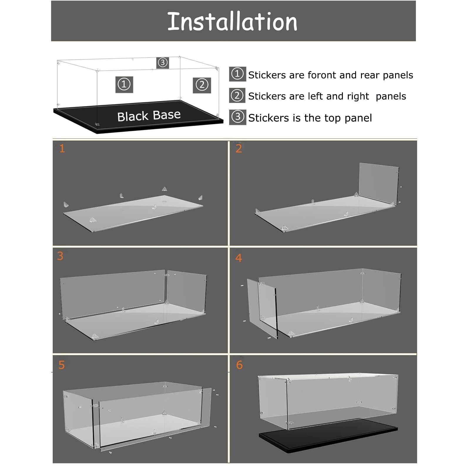 Vitrina de Acrílico Transparente con Base Negra - Caja Expositora a Prueba de Polvo para Figuras de Colección, Juguetes, Modelos y Coches - Montaje Fácil - Protección y Visualización Clara(50x20x25cm)