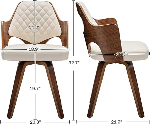 Miniatura 5 de Juego de 2 sillas de comedor giratorias modernas de mediados de siglo, sillas de cocina tapizadas de piel sintética con brazos y patas de madera,