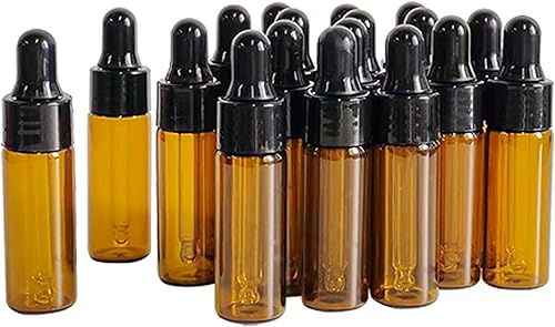 Miniatura 4 de PYAWI 50 botellas cuentagotas de muestra de 0.2 fl oz, botellas cuentagotas de vidrio ámbar para muestras de aceites esenciales, perfume cosmético