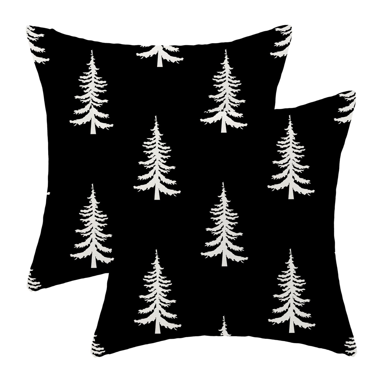 CXMEIFLY Christmas Pillow Covers 16x16 Inch Set of 2 Black Cream Christmas Tree Decor Throw Pillows Winter Xmas Holiday Outdoor Cushion Cases for