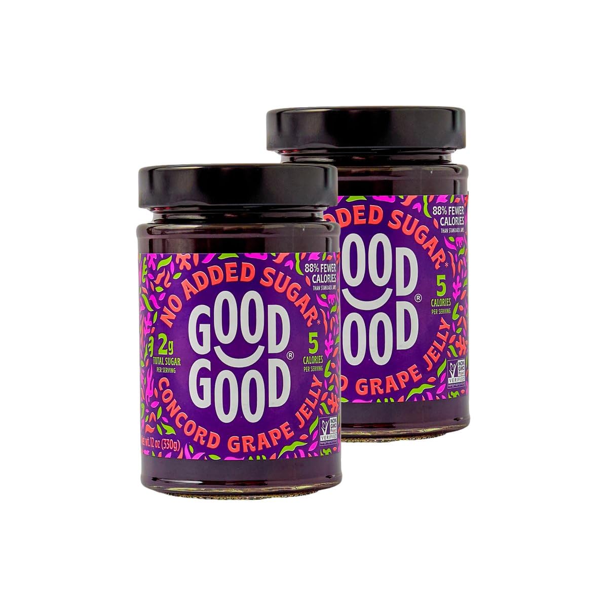 Concord Grape Jam - No Added Sugar - Low Calorie - Gluten Free and Vegan - Diabetic and Keto Friendly - 12oz / 330g (Pack of 2)
