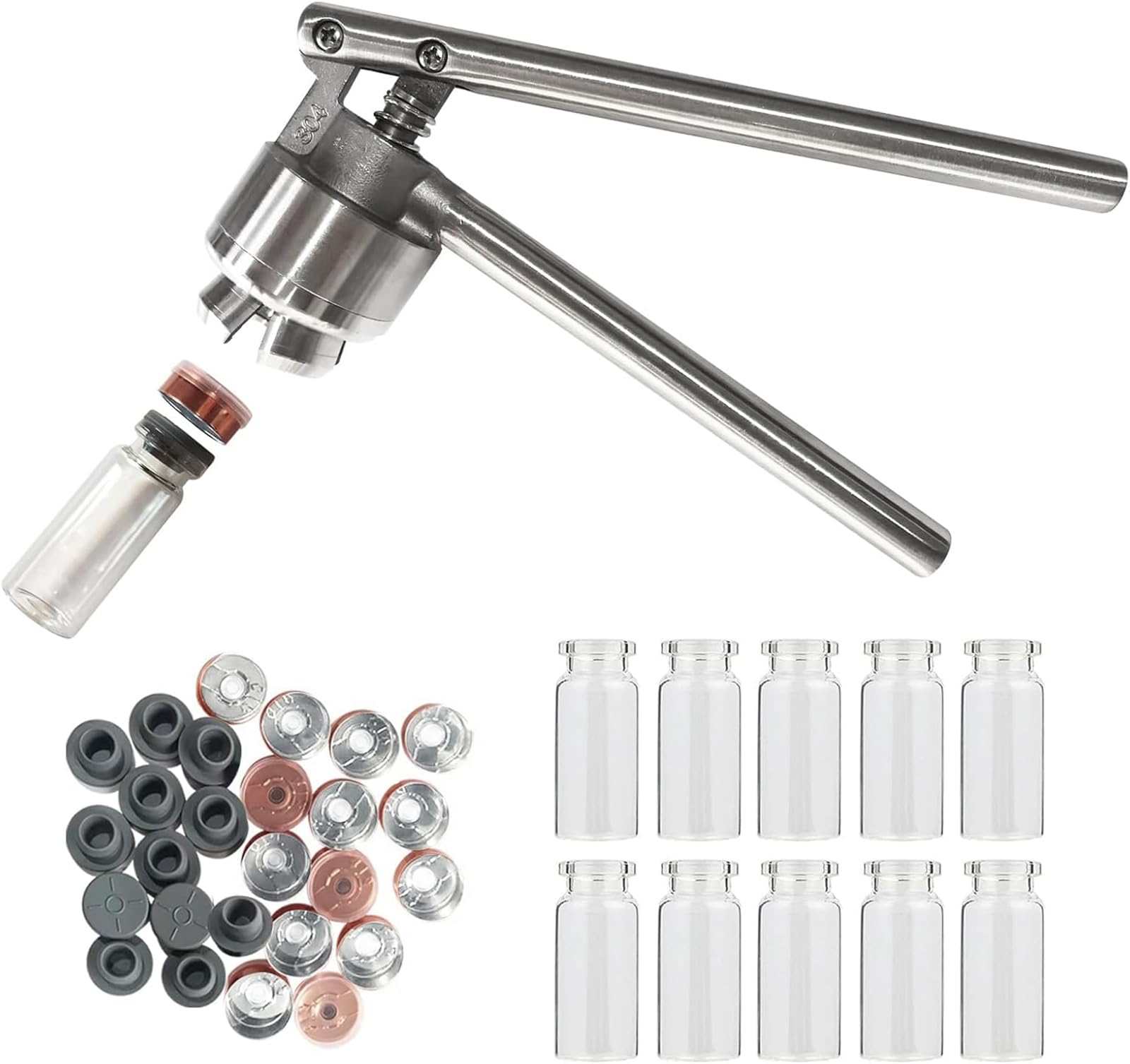 HCDZF Stainless Steel Manual Crimper Vial Bottle Cap Sealer For 13/15/20mm Aluminum Plastic/Handheld Bottle Sealing Machine,20mm aluminum plastic