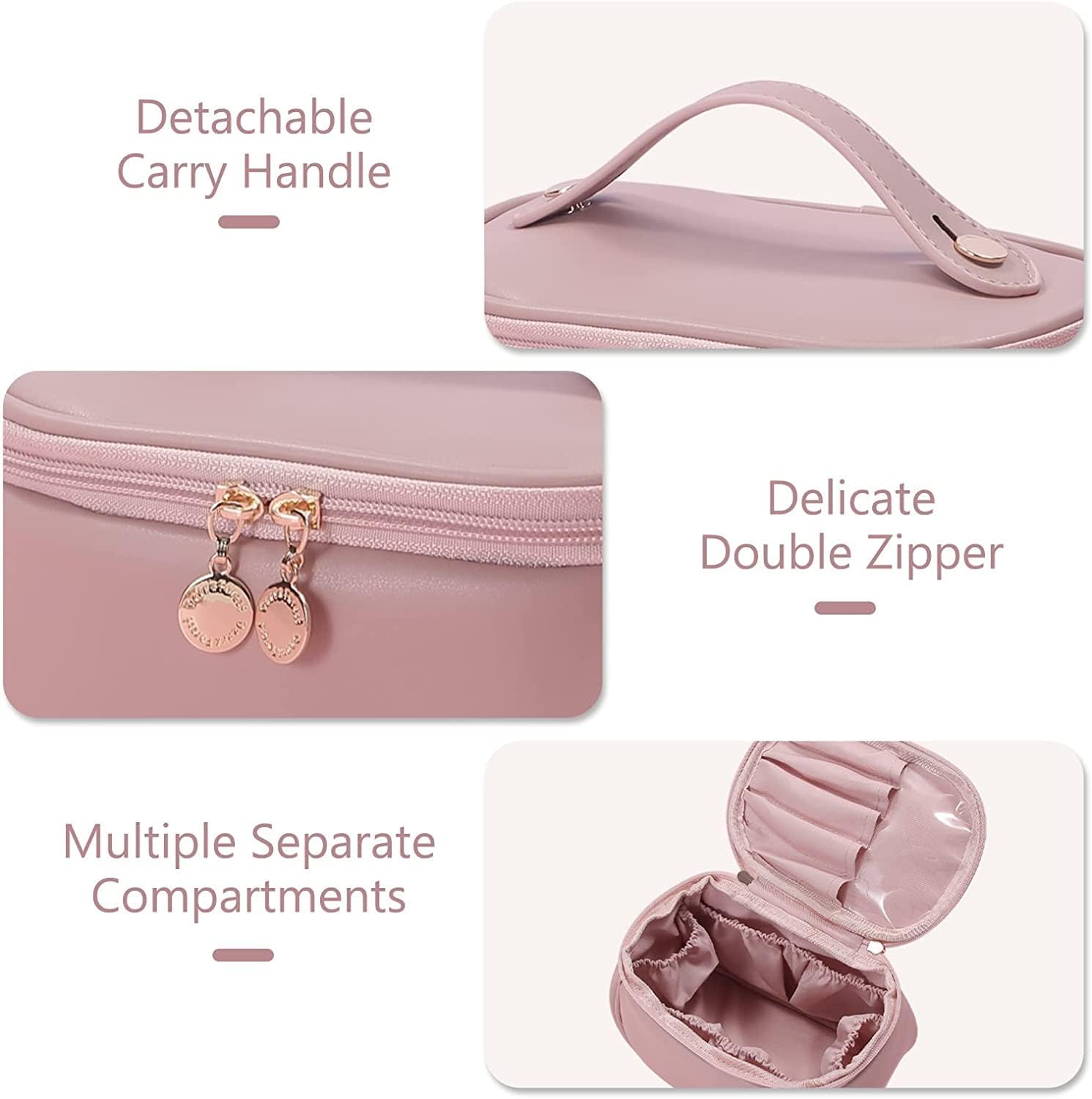 iYOGIzz Makeup Bag Portable Cosmetic Organizer, Large Capacity Travel Makeup Case with Divider & Handle, PU Leather Waterproof Toiletry Bag for Women & Girls, Cosmetic Brush Storage Case 2